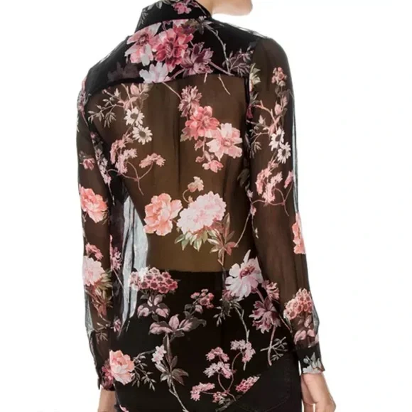 The Kooples Chic Floral Sheer Blouse in Black and Pink - Picture 2 of 7
